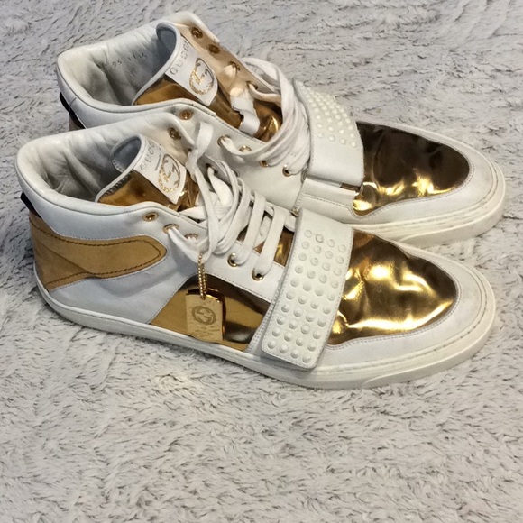 gucci white and gold shoes